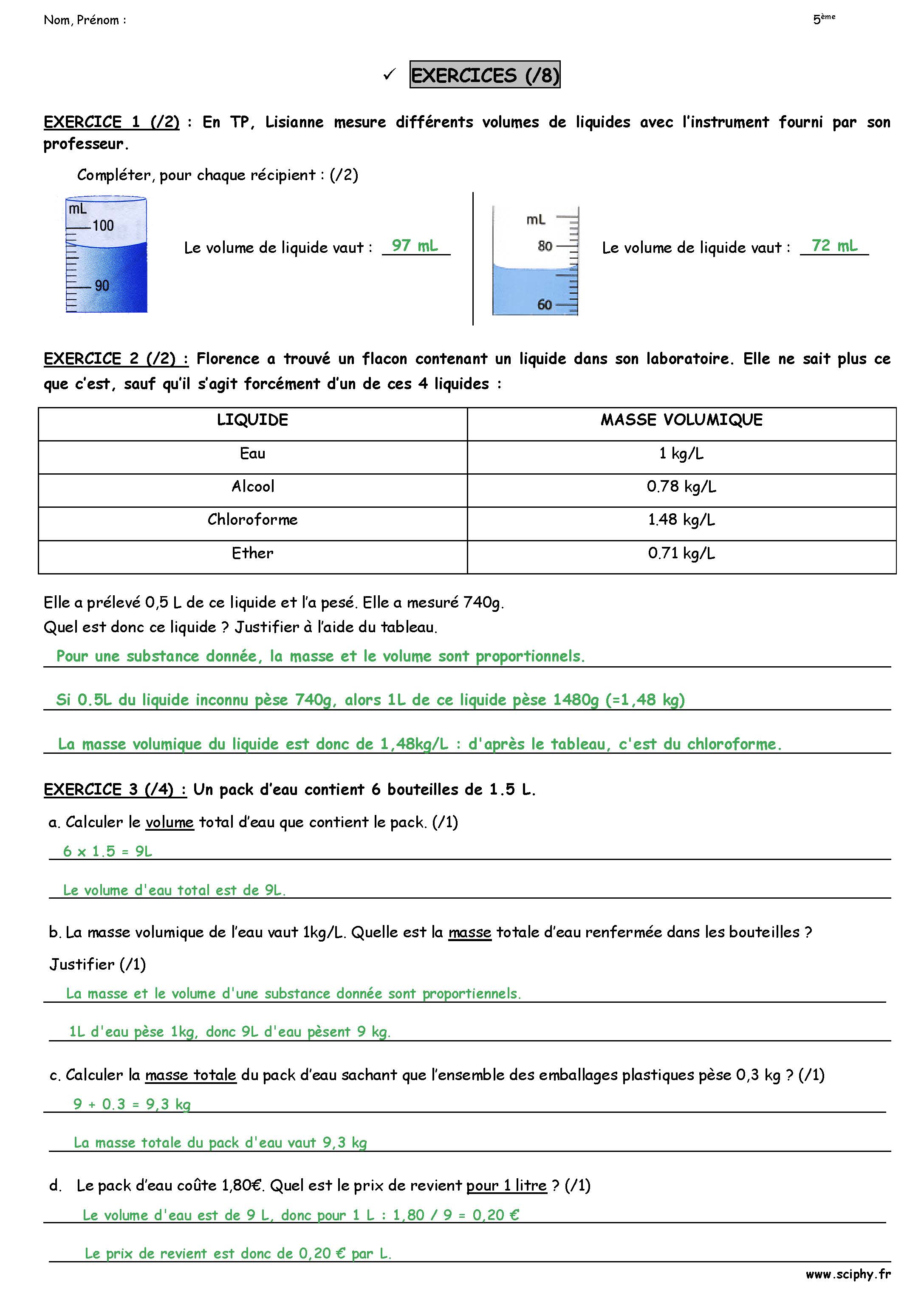DS 2 5 ème Masse et Volume 2024 correction Page 2