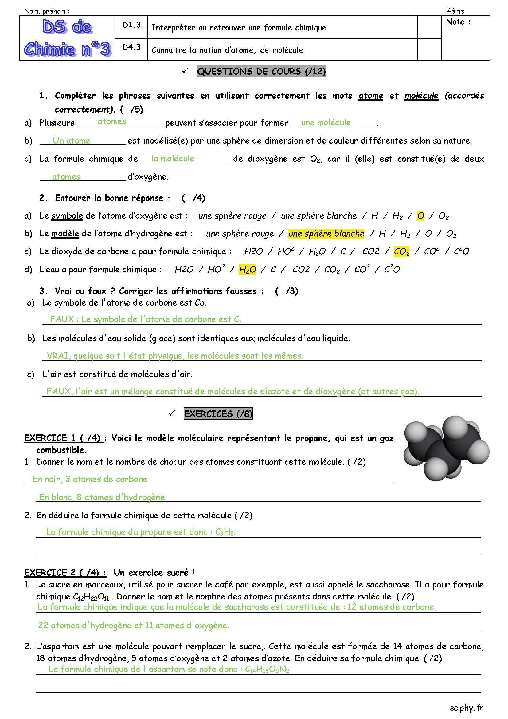 DS 3 4ème atome et molécule 2024 2025