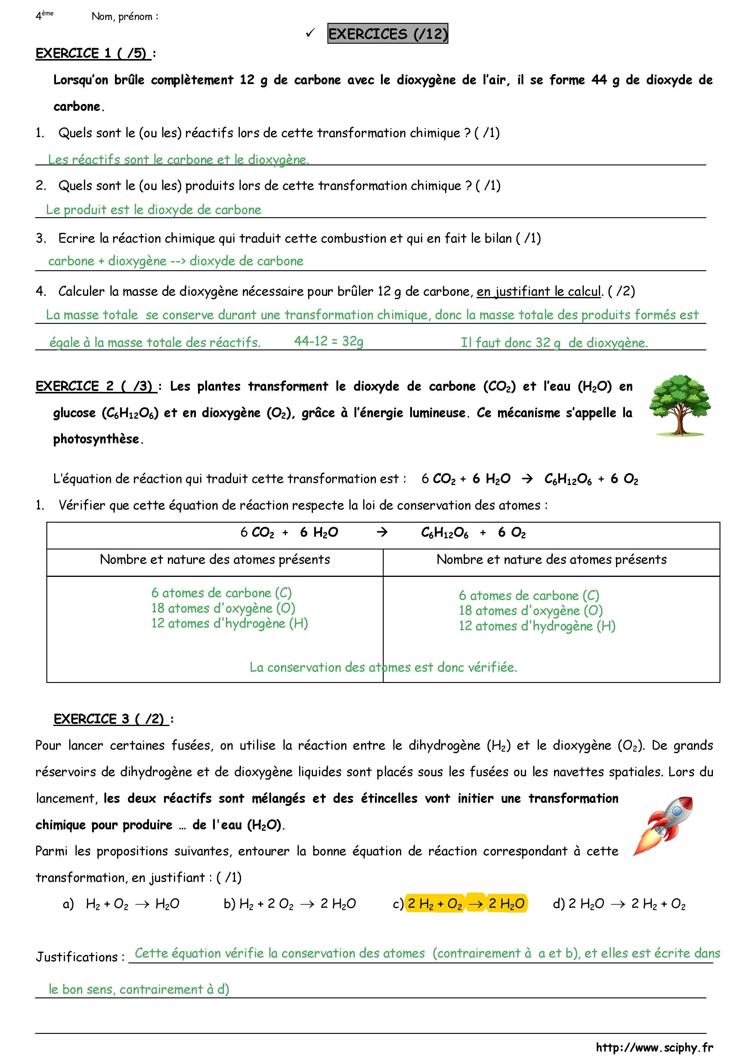 DS 4 4ème réaction chimique 2024 Page 2