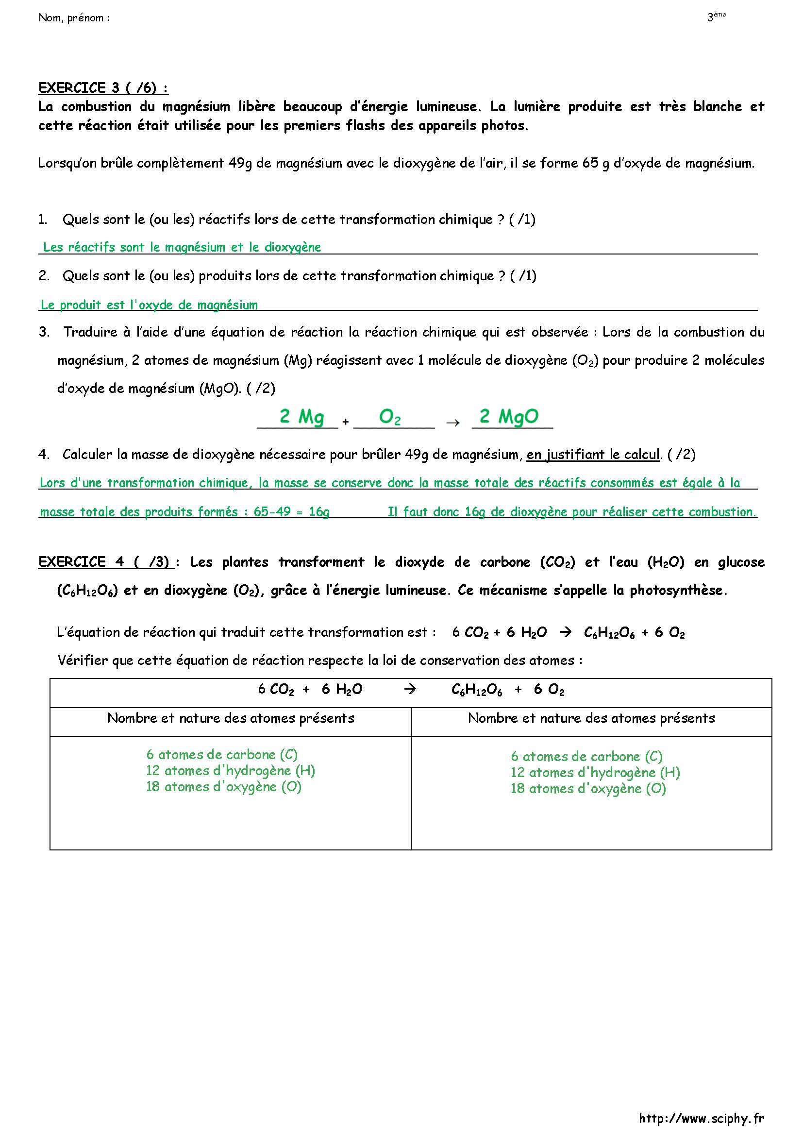 DS 6 3ème réaction chimique 2025 Page 2 2
